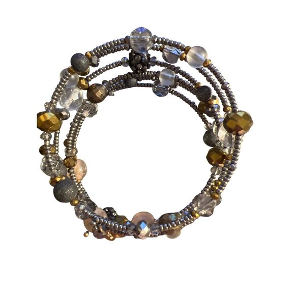Chico's Wire Wrap Expandable Bracelet Seed Beads Glass Beads Brown Earth Tones - Picture 3 of 3